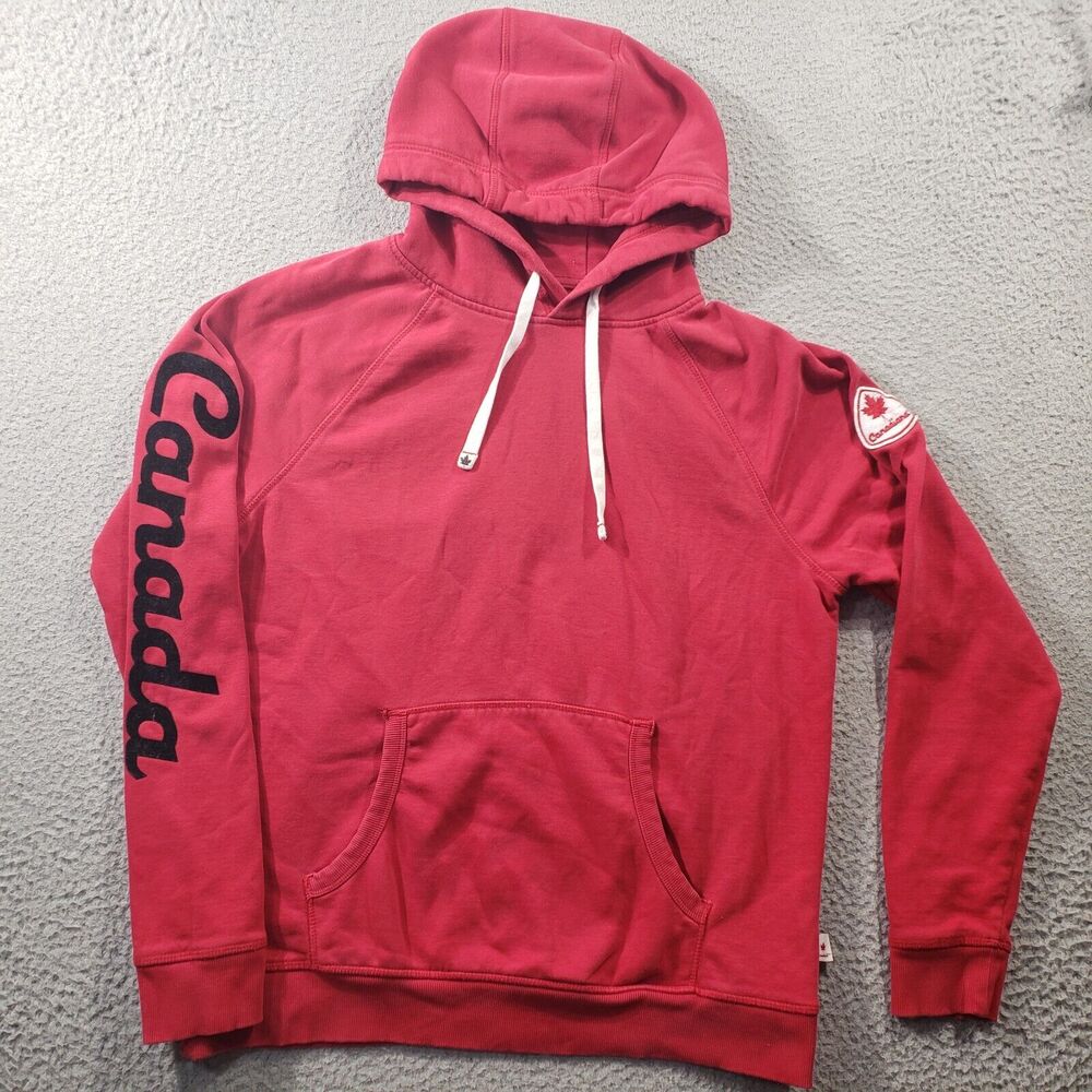 Canada Hoodie Men's Medium Red Fleece Pullover Canadiana Athleisure Stretch